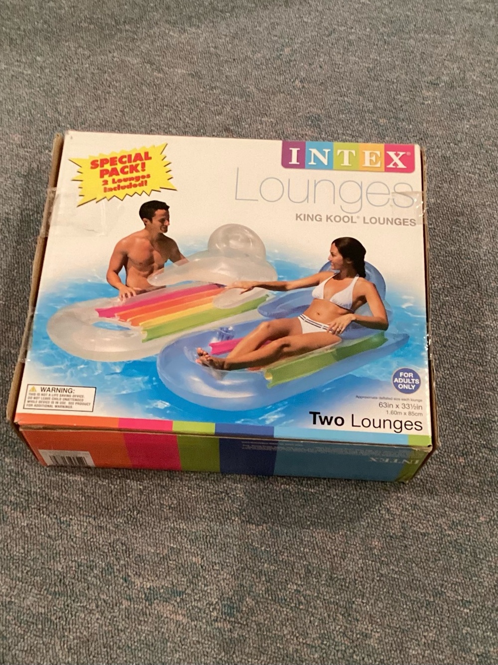 NEW IN BOX!!  Intex King Kool Inflatable Lounges - Rainbow/Blue - 2 Pack